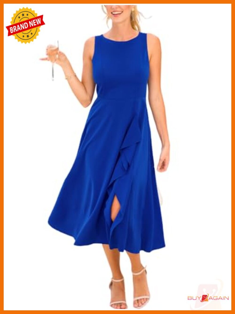 CUPSHE Women's Boat Neck Sleeveless Ruffle Slit Hem Midi Dress